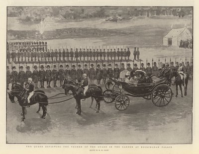 De koningin die de Yeomen of the Guard inspecteert in de tuin van Buckingham Palace door Henry Marriott Paget